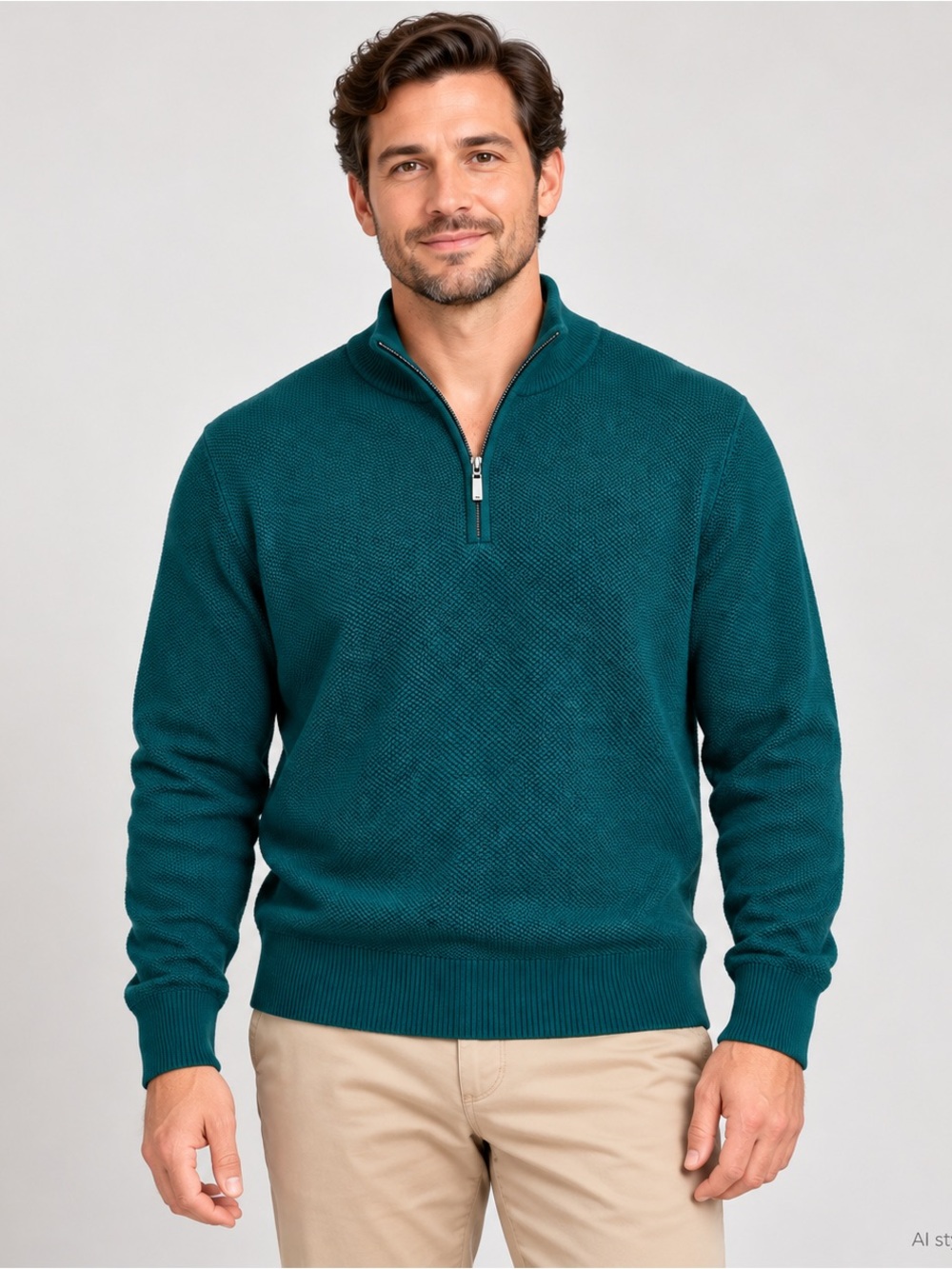 Brooks Brothers Teal Green Textured Cotton Quarter Zip Sweater Men’s Large NWT